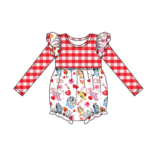 Baby Girls Dog Red Valentines Checkered Rompers preorder(moq 5)