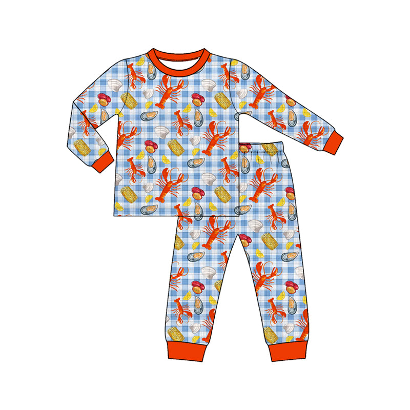 Preorder (moq 5) Baby Boy Clothes Crawfish Seafood Feast Mixed Print Long Sleeve Pajama Set