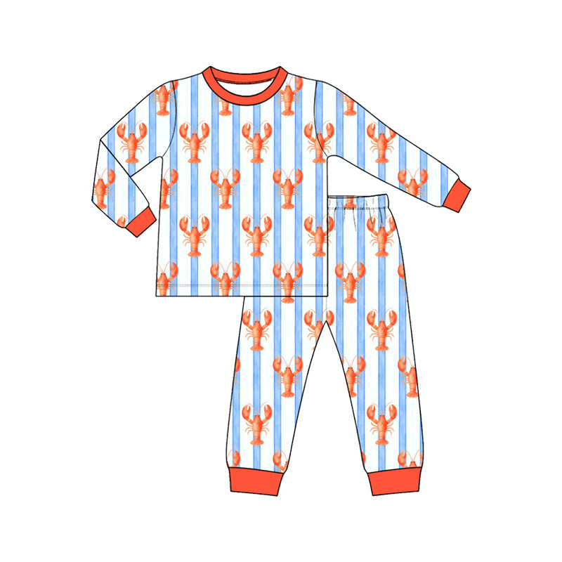 Preorder (moq 5) Baby Boy Clothes Crawfish Seafood Feast Mixed Print Long Sleeve Pajama Set