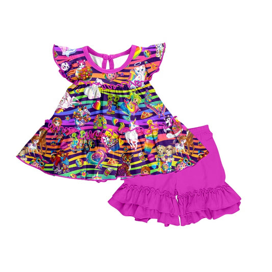 Baby Girls Colorful Tiger Colorful Top Ruffle Shorts Clothes Sets Preorder(moq 5)
