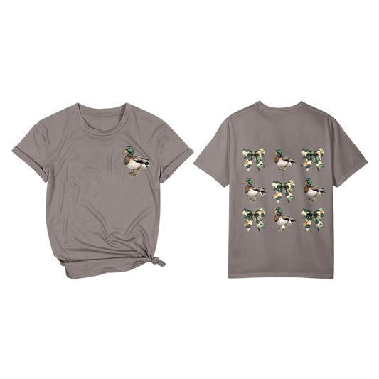 Adult Women Grey Duck Bows Green Hunting Tee Shirts Tops Preorder(moq 5)