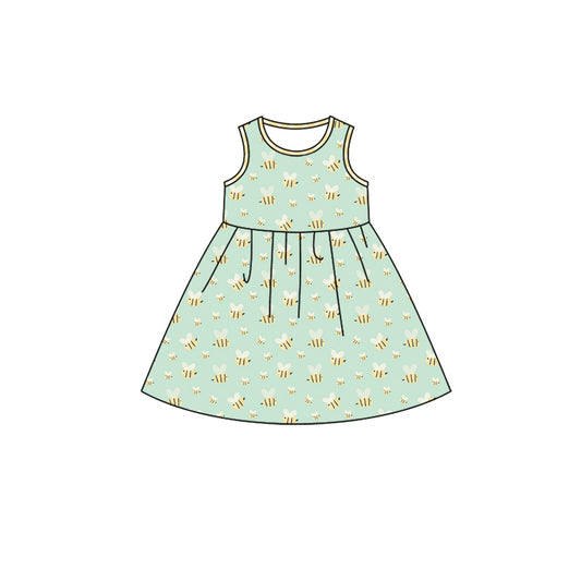 Preorder (moq 5)Baby Girls Spring Honey Bee Sleeveless Knee Length Dresses