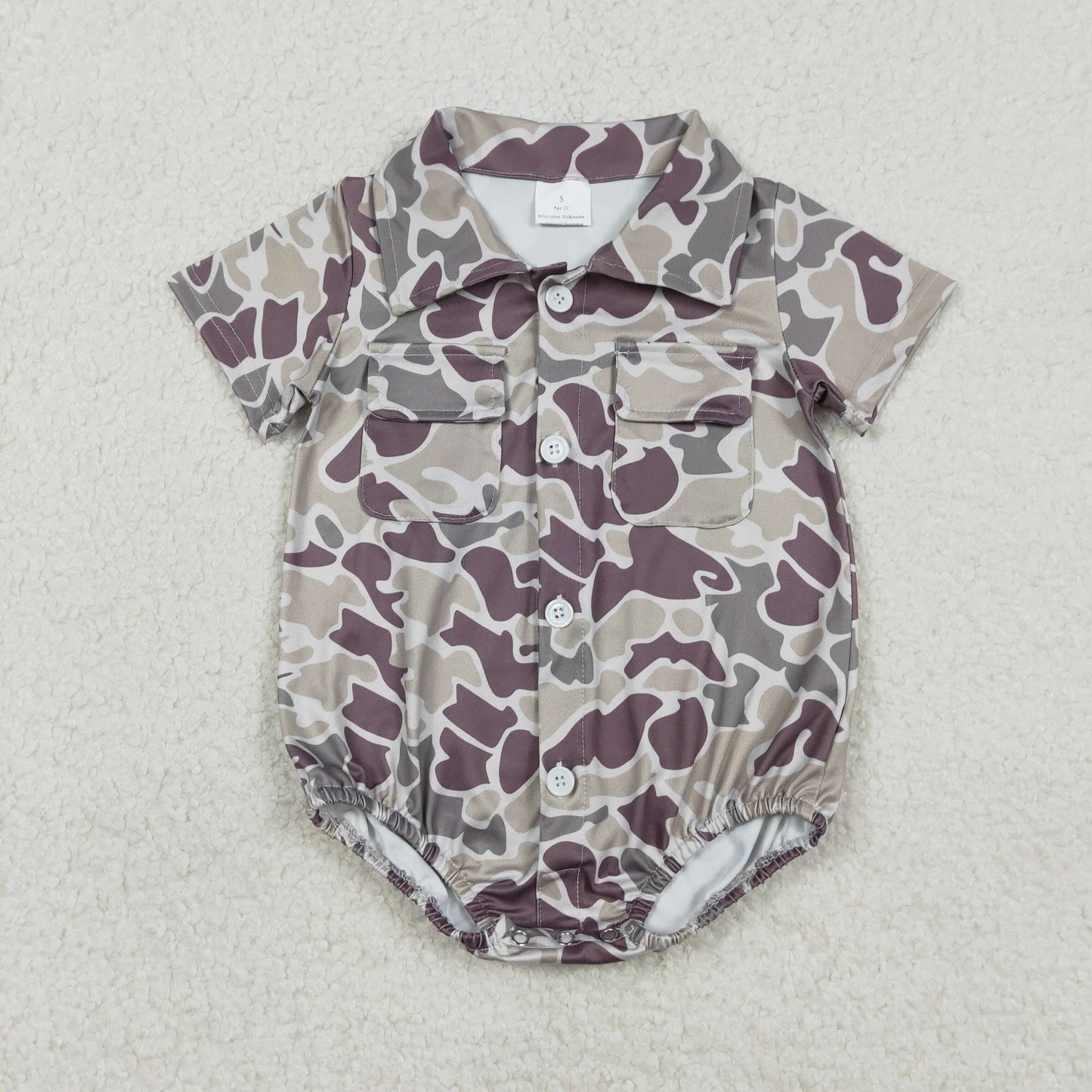 Baby Boys Southern Grey Camo Button Pockets Rompers