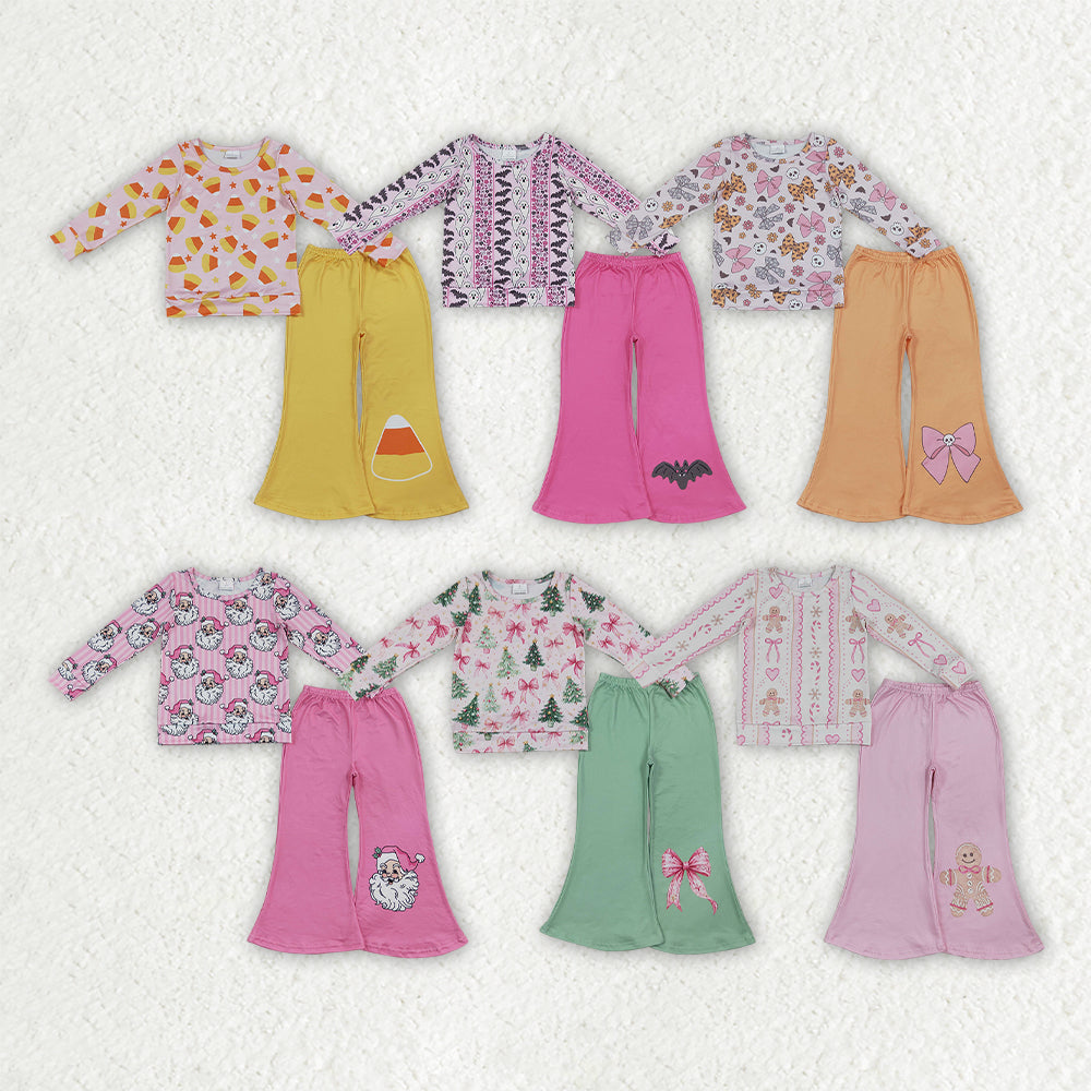 Sibling Baby Girls Long Sleeve Shirt Top Flare Pant Halloween Christmas Clothes Sets