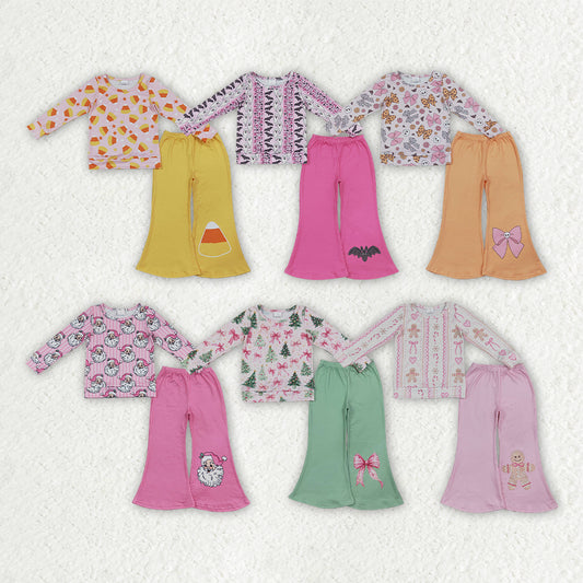 Sibling Baby Girls Long Sleeve Shirt Top Flare Pant Halloween Christmas Clothes Sets