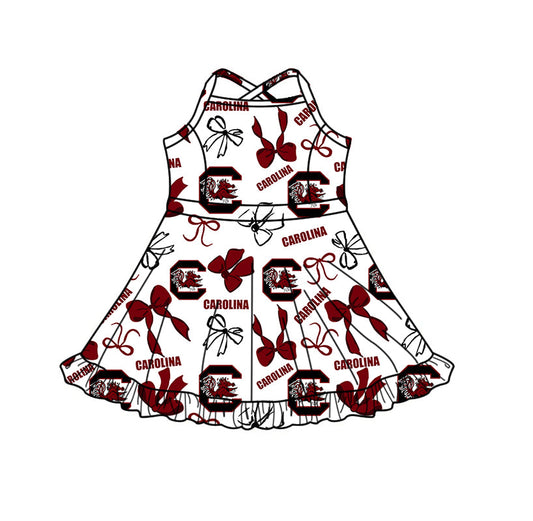 Preorder (moq 5)Baby Girls Strap Carolina Bows Team Shorts Ruffle Knee Length Dresses
