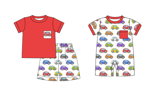 Preorder(moq 5 each) Baby Boys Red Shirt Car Racing Romper Shorts Sets