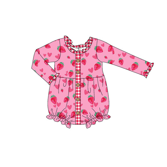 Baby Infant Girls Valentines Strawberry Hearts Buttons Rompers preorder(moq 5)