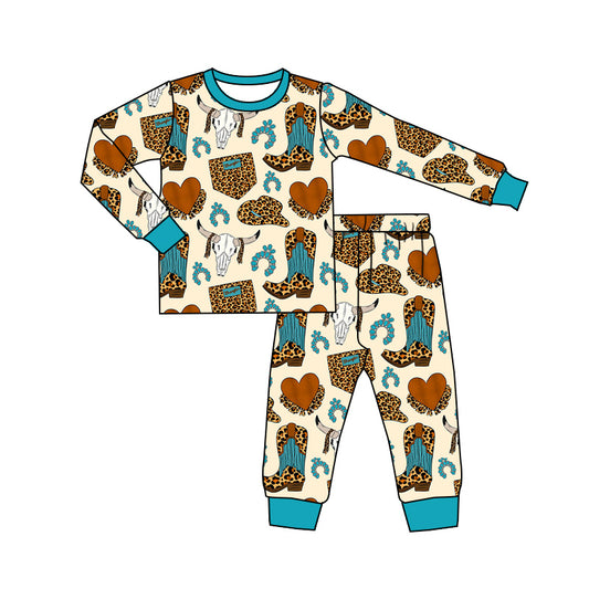 Baby Girls Western Boots Turquoise Top Pants Pajamas Clothes Sets preorder(MOQ 5)