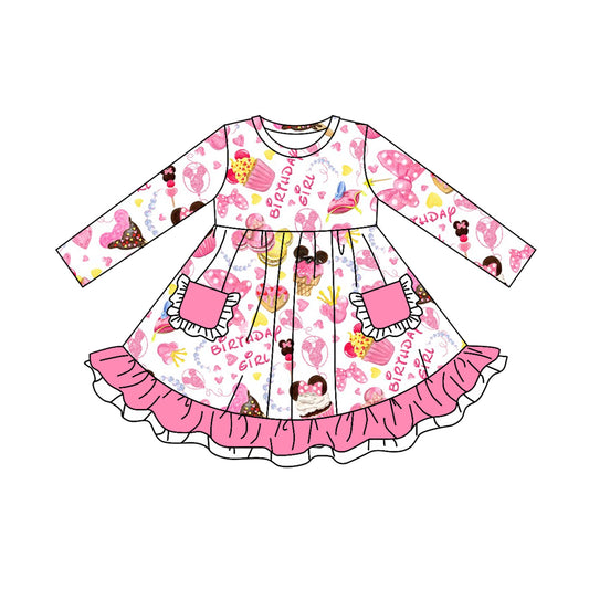 Baby Girls Pink Birthday Cake Ruffle Cartoon Dresses Preorder(moq 5)