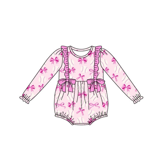 Baby Infant Girls Valentines Pink Bows Baseball Rompers preorder(moq 5)