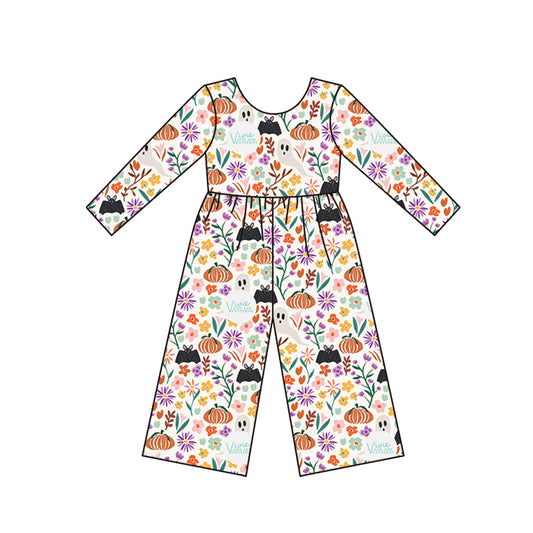 Baby Girls Halloween Ghost Pumpkin Flowers Jumpsuits Preorder(moq 5)