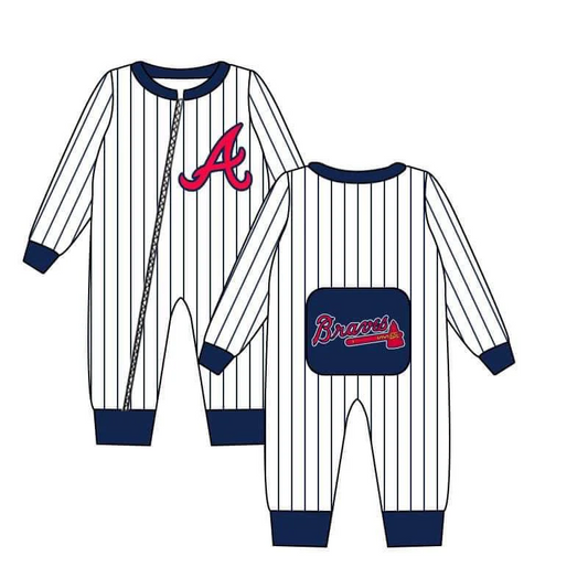 Baby Infant Boys Zip Braves Print Long Sleeve Rompers preorder split order May 30th