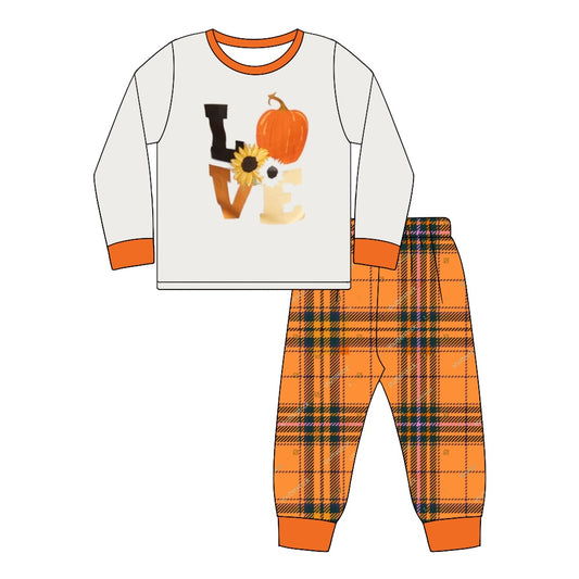 Adult Women Love Pumpkin Long Sleeve Tee Shirts Pants Pajamas Sets Preorder(moq 5)