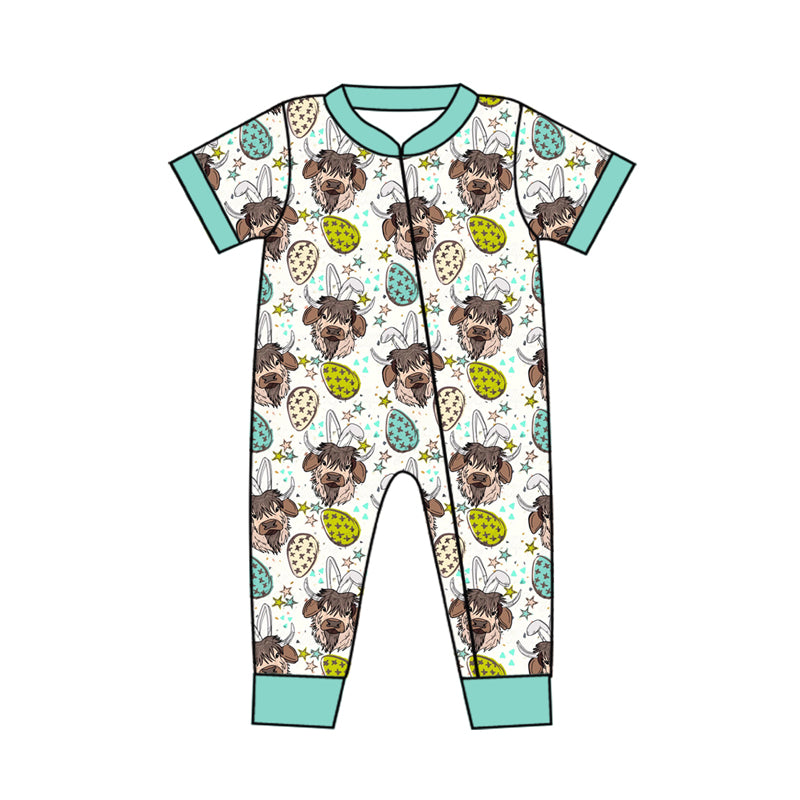 Baby Infant Boys Easter Western Cow Zip Rompers preorder(moq 5)