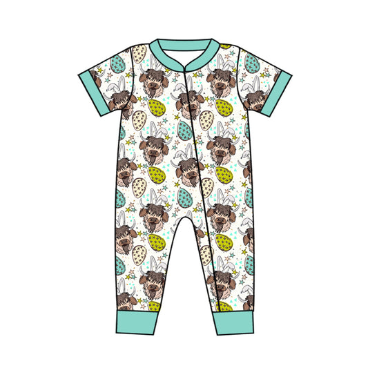 Baby Infant Boys Easter Western Cow Zip Rompers preorder(moq 5)