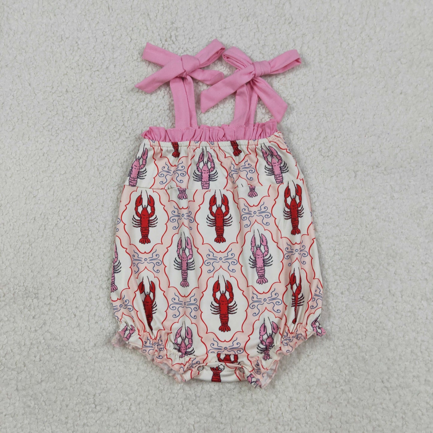 Baby Girls Strap Bows Crayfishes Checked Ruffle Rompers
