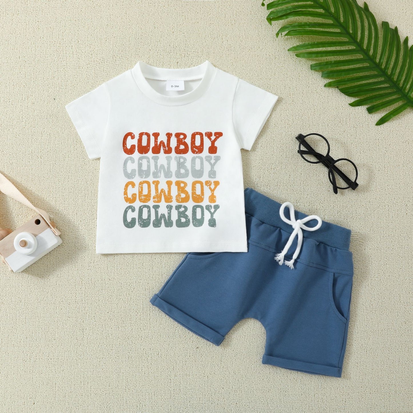 Baby Boys Western Cowboy Tee Shirt Blue Shorts Clothes Sets preorder (moq 5)