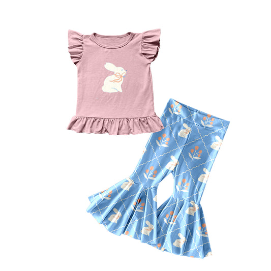 Preorder (moq 5)Baby Girls Easter Rabbit Pink Top Bell Pants Clothes Sets