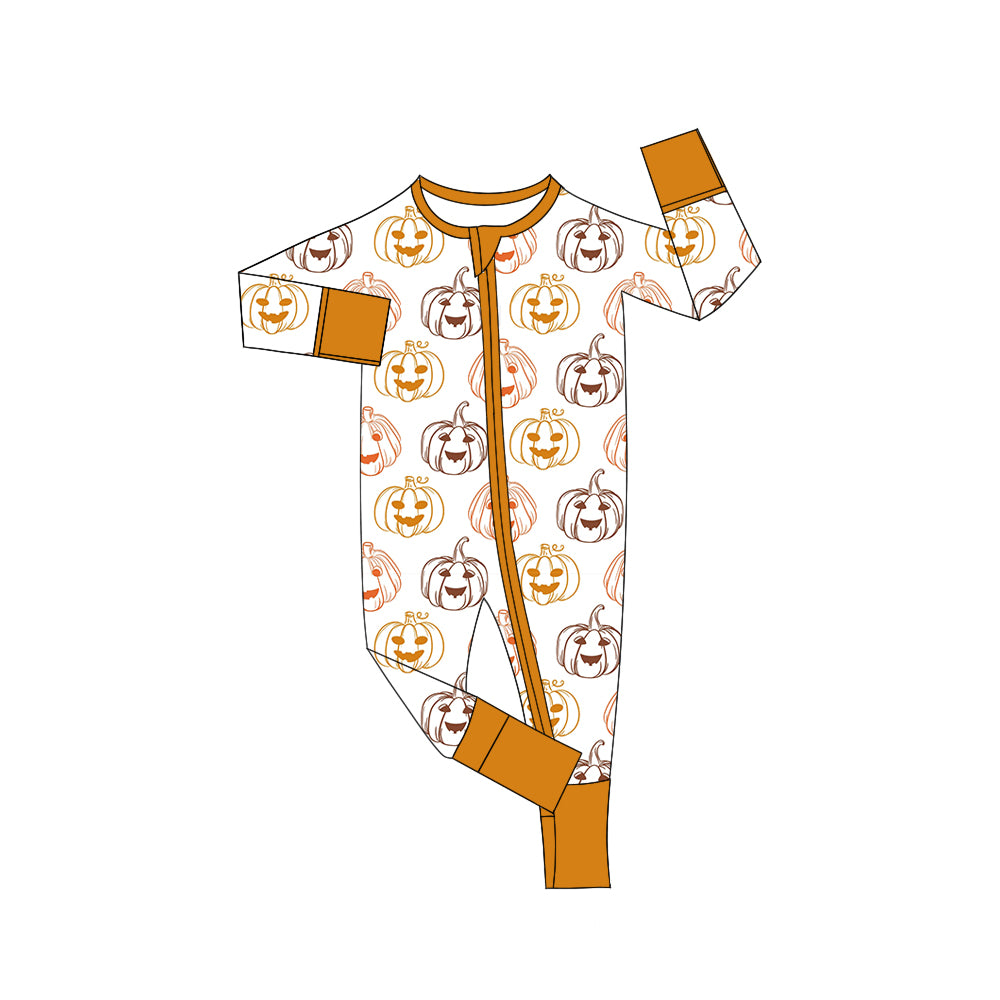 Baby Boys Halloween Pumpkin Face Zip Long Sleeve Rompers Preorder(moq 5)