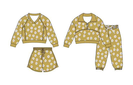 Preorder moq 5 (each item)Baby Girls Small Flowers Shirts Short Joggers Clothes Sets