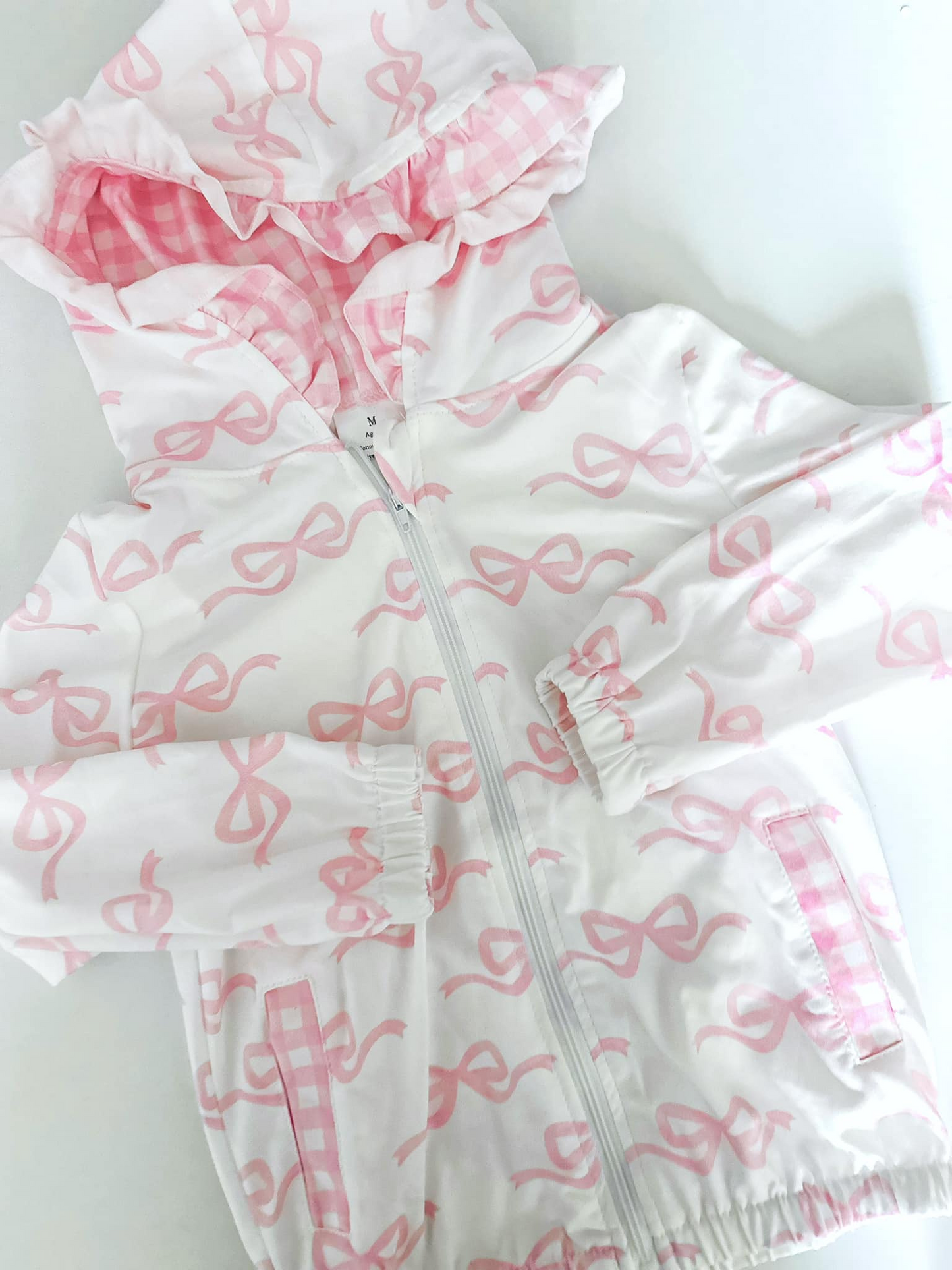 Baby Girls Pink Bows Hooded Top Zip Tops