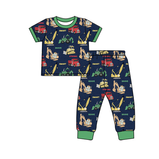 Baby Boys Construction Green Shirt Top Pants Pajamas Sets preorder(MOQ 5)