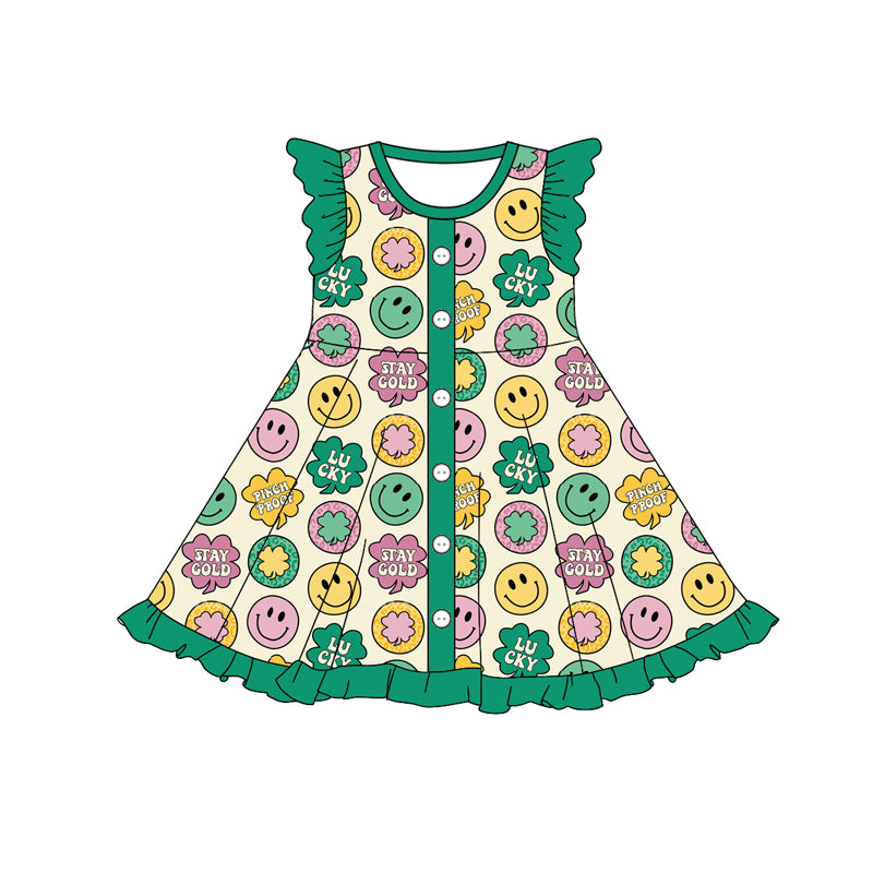 Baby Girls Green St Patrick Smile Knee Length Dresses preorder(MOQ 5)