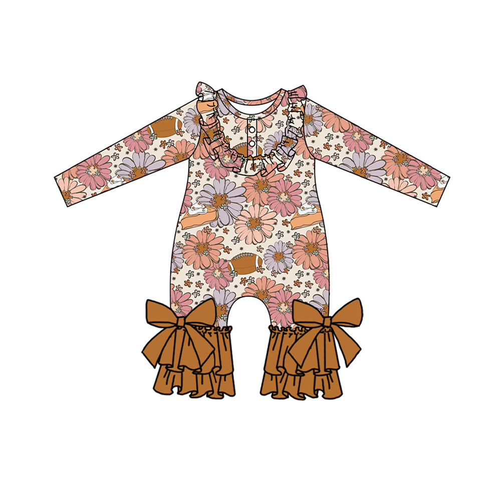 Baby Infant Girls Fall Flowers Ruffle Bows Rompers preorder(moq 5)