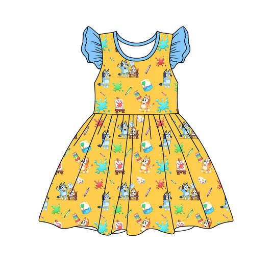 Preorder (moq 5)Baby Girls Sister Dog Back To School Pearl Knee Length Dresses