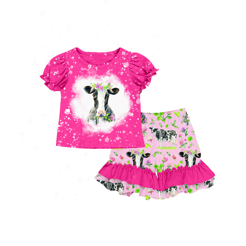Baby Girls Toddler Western Spring Cows Shirt Shorts Clothes Sets preorder(moq 5)