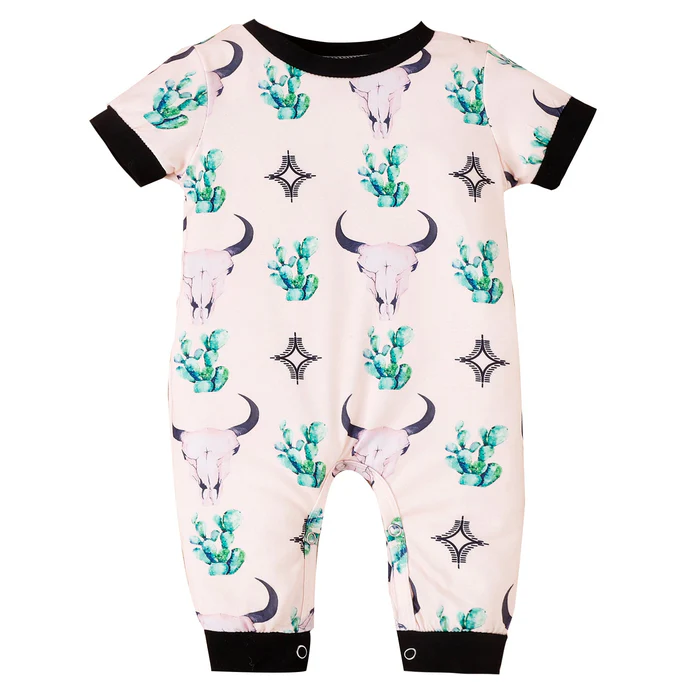 Baby Boys Western Cow Skull Cactus Short Sleeve Rompers preorder(moq 5)