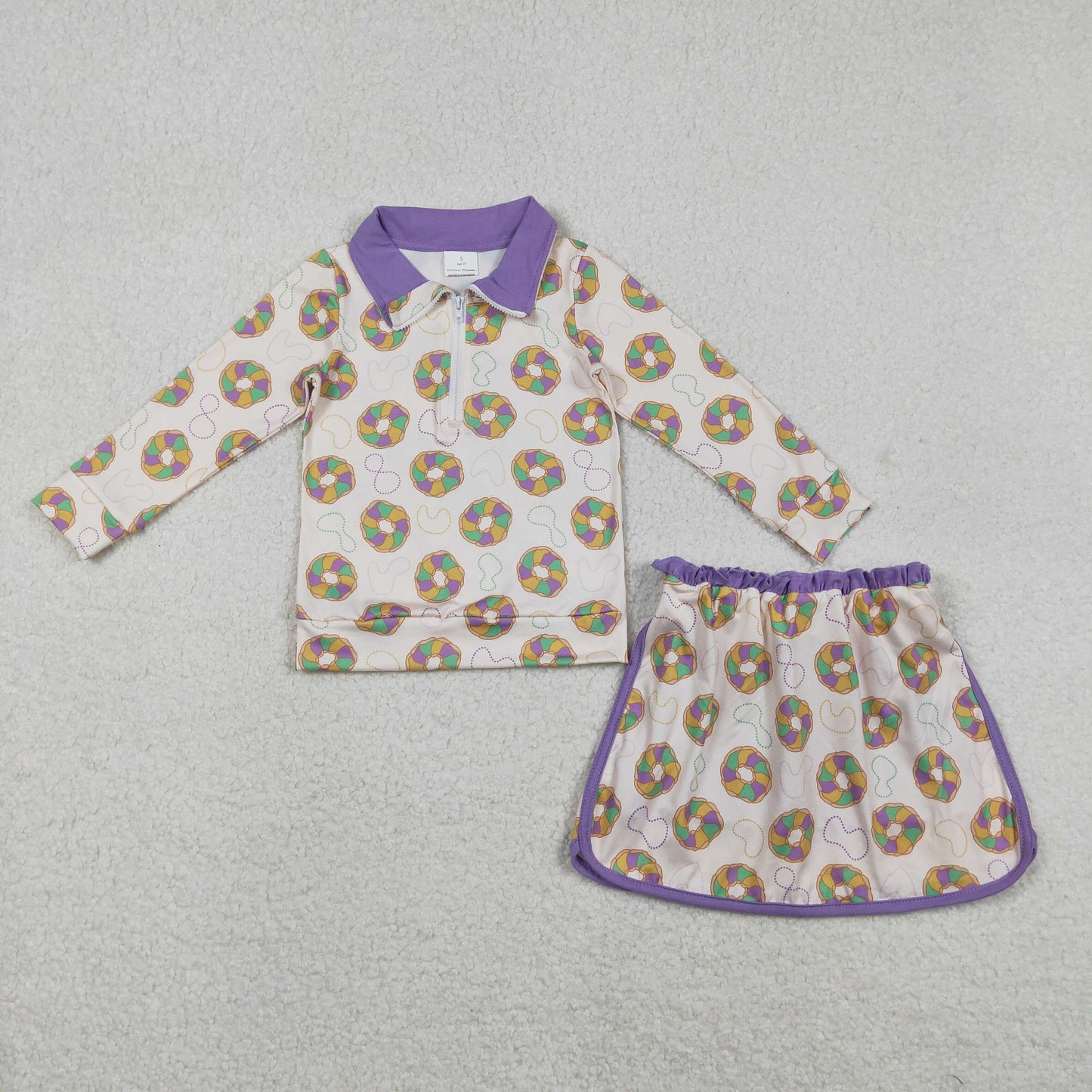 Baby Girls Mardigras Donuts Zipper Pullover Top Skirt Shorts Clothes Sets