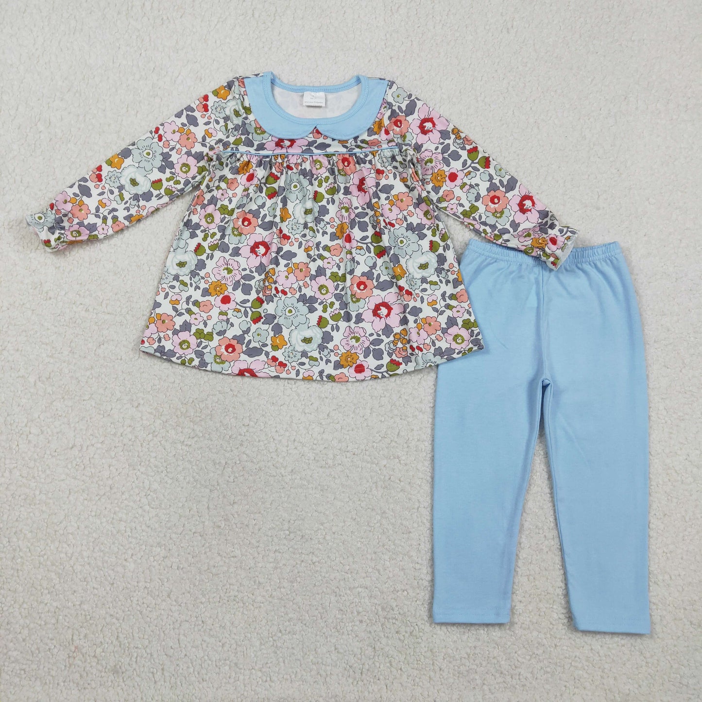 Baby Girls Colorful Flowers Collar Tunic Legging Pants Clothes Sets