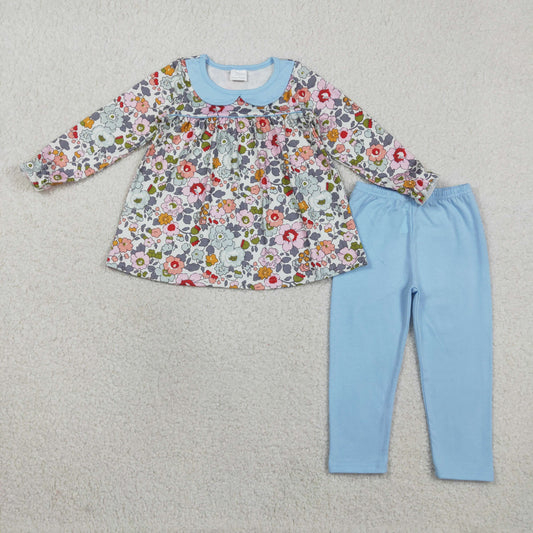 Baby Girls Colorful Flowers Collar Tunic Legging Pants Clothes Sets
