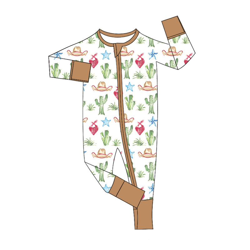 Baby Infant Boys Western Cactus Zip Rompers preorder(moq 5)