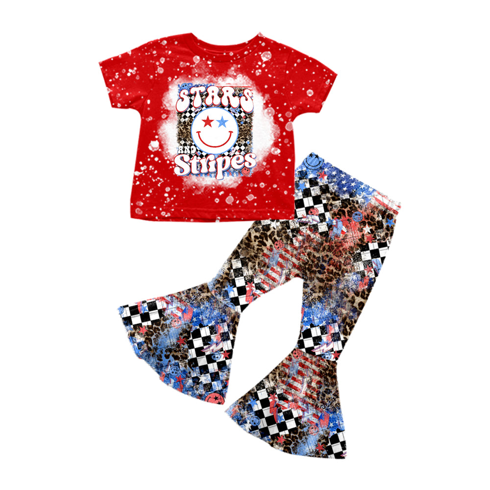 Baby Girls Red Star 4th Of July Shirt Bell Pants Clothes Sets preorder(moq 5)