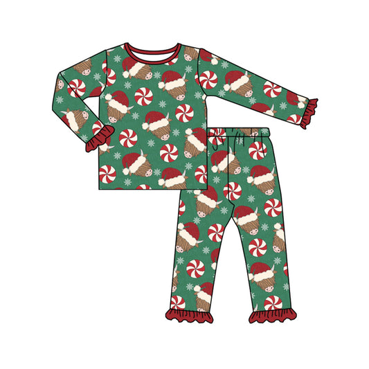 Baby Girls Western Christmas Highland Cow Top Pants Pajamas Clothes Sets preorder(MOQ 5)