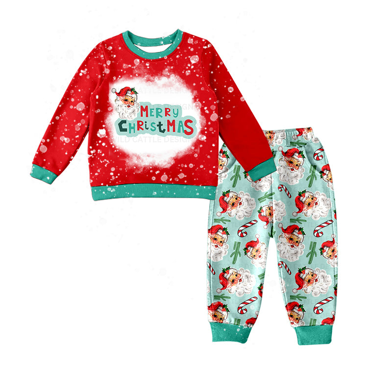 Baby Kids Merry Christmas Santa Shirt Top Pants Pajamas Clothes Sets Preorder(moq 5)