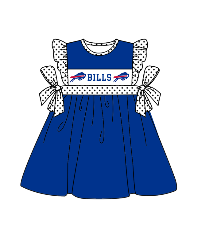 Preorder (moq 5)Baby Girls Polka Dots Flutter Sleeve Bills Team Knee Length Dresses