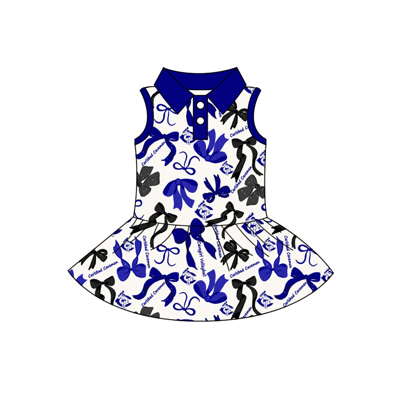 Preorder (moq 5)Baby Girls Gavemen Sleeveless Bows Button Team Knee Length Dresses
