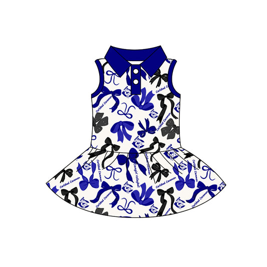 Preorder (moq 5)Baby Girls Gavemen Sleeveless Bows Button Team Knee Length Dresses