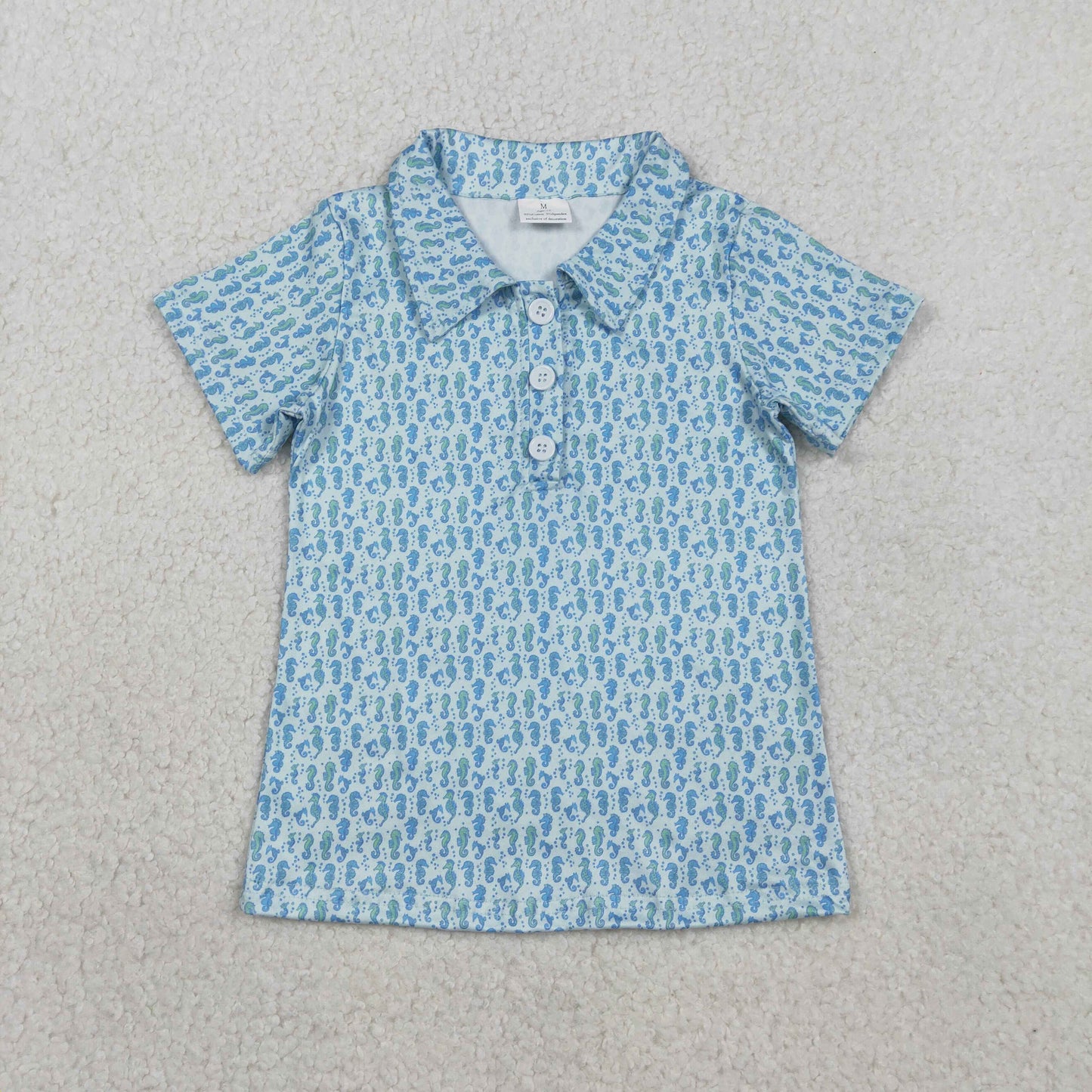 Baby Boys Blue Short Sleeve Seahorses Button Polo Shirts Tops