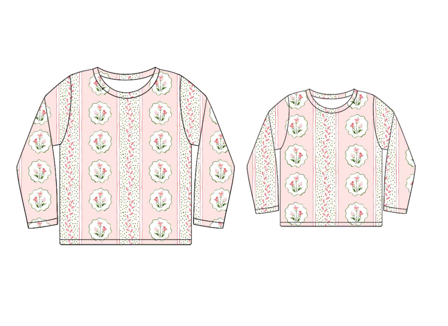 Preorder (moq 5 each) Mommy and Me Women Baby Girls Flowers Pink Long Sleeve Tee Shirts