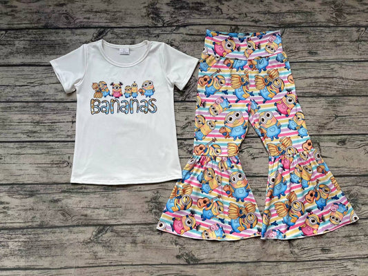 Baby Girls Short Sleeve Bananas Animals Shirt Bell Pants Clothes Sets