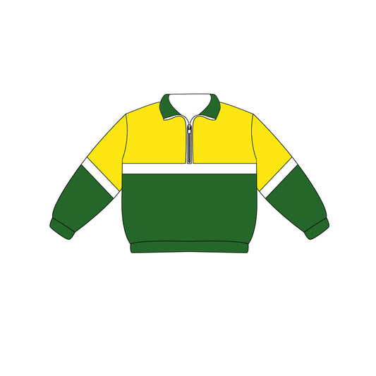 Preorder (moq 5)Baby Boys Long Sleeve Green Yellow Team Zip Pullovers Tops
