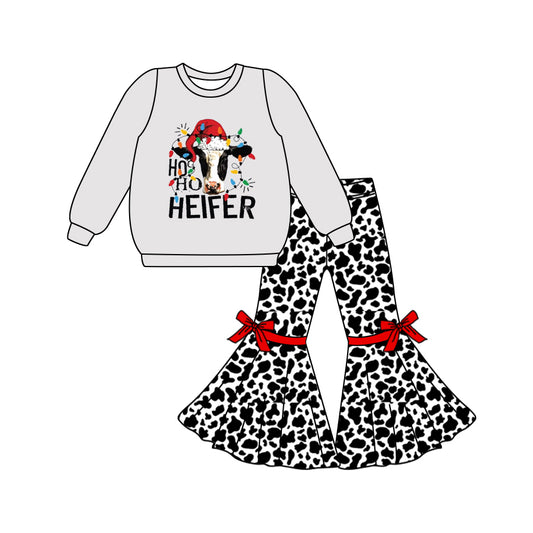 Baby Girls Christmas Heifer Top Cow Bell Pants Clothes Sets preorder(MOQ 5)