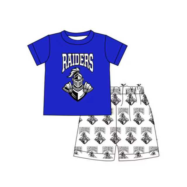 Preorder (moq 5)Baby Boys Hot Blue Raiders Top Shorts Team Clothes Sets