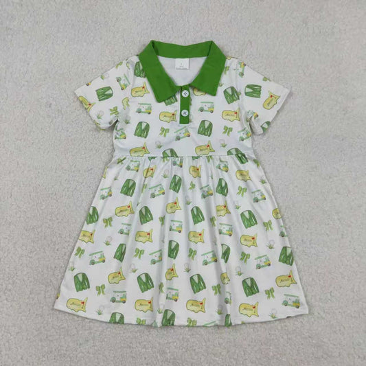 Sibling Baby Boys Girls Green Golf Bows Button Shirt Short Clothes Set Knee Length Dresses