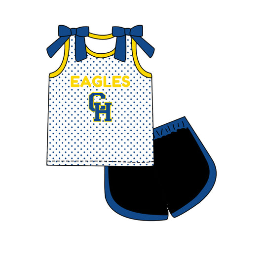 Preorder (moq 5)Baby Girls Bows CH Eagles Polka Dots Top Short Team Clothes Set